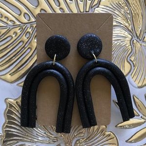 Handmade Black Glitter Statement Clay Earrings